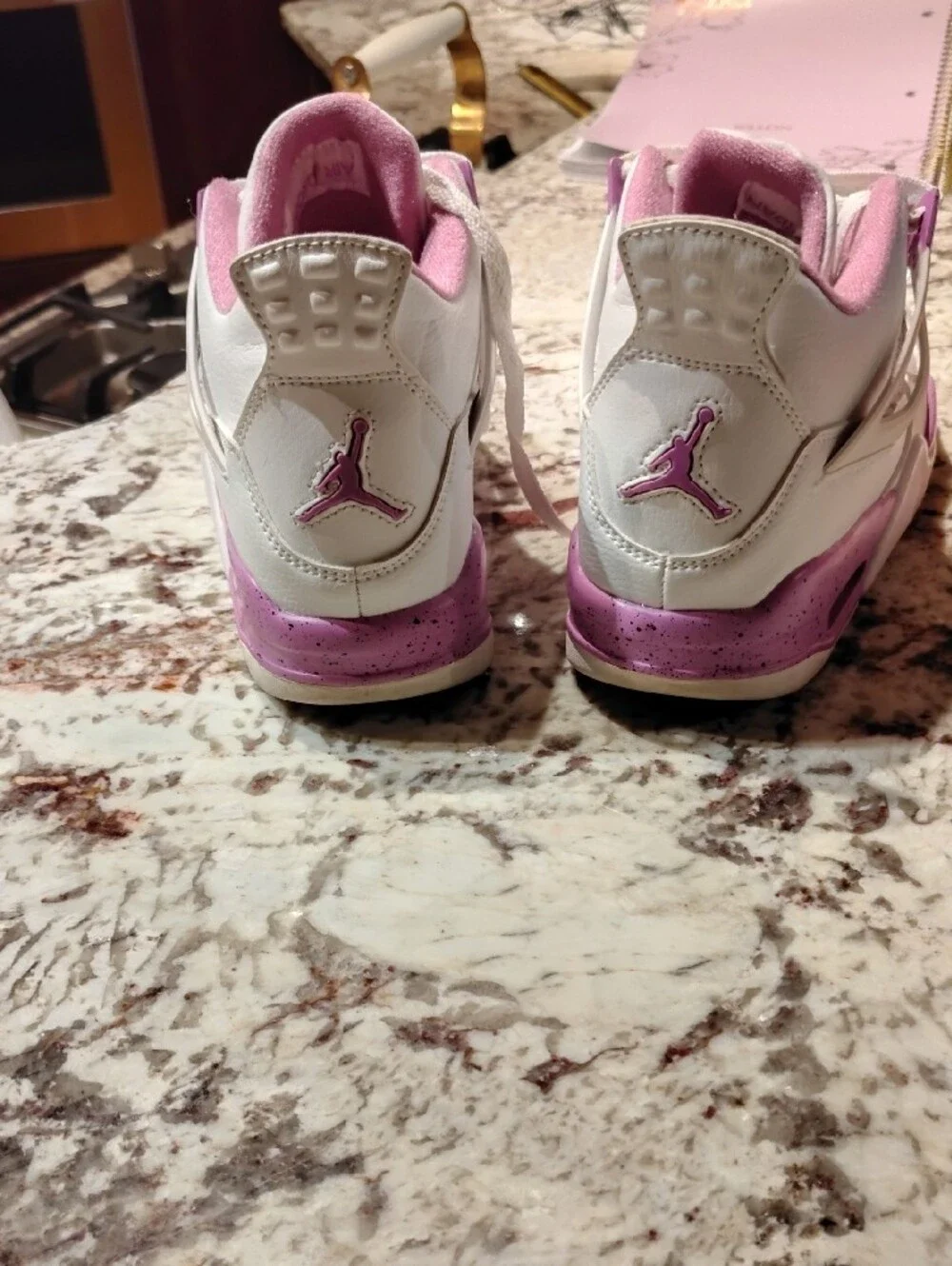 Women’s White and Pink Retro High-Top Sneakers